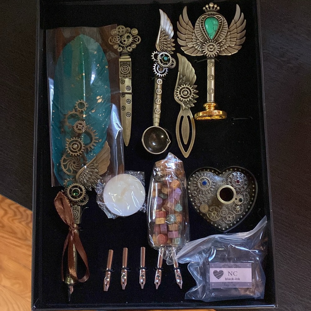 NC Retro gear feather pen set Calligraphy writing